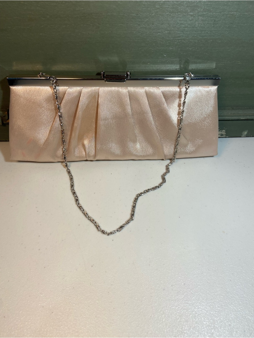 Jessica McClintock Elegant Satin Evening Clutch in Light Champagne